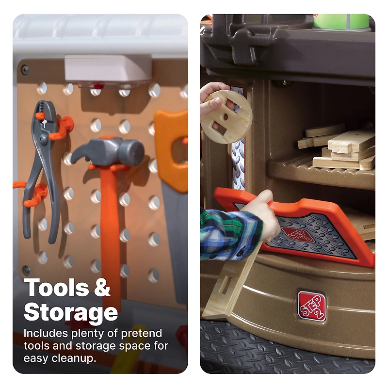 Établi des granÉtape 2 Atelier Big Builders Pro pour enfants avec large espace de travail, éléments électroniques et beaucoup de rangementds bricoleurs