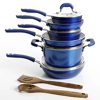 Kenmore Arlington 12-Piece Ceramic Nonstick Cookware Set, Metallic Blue