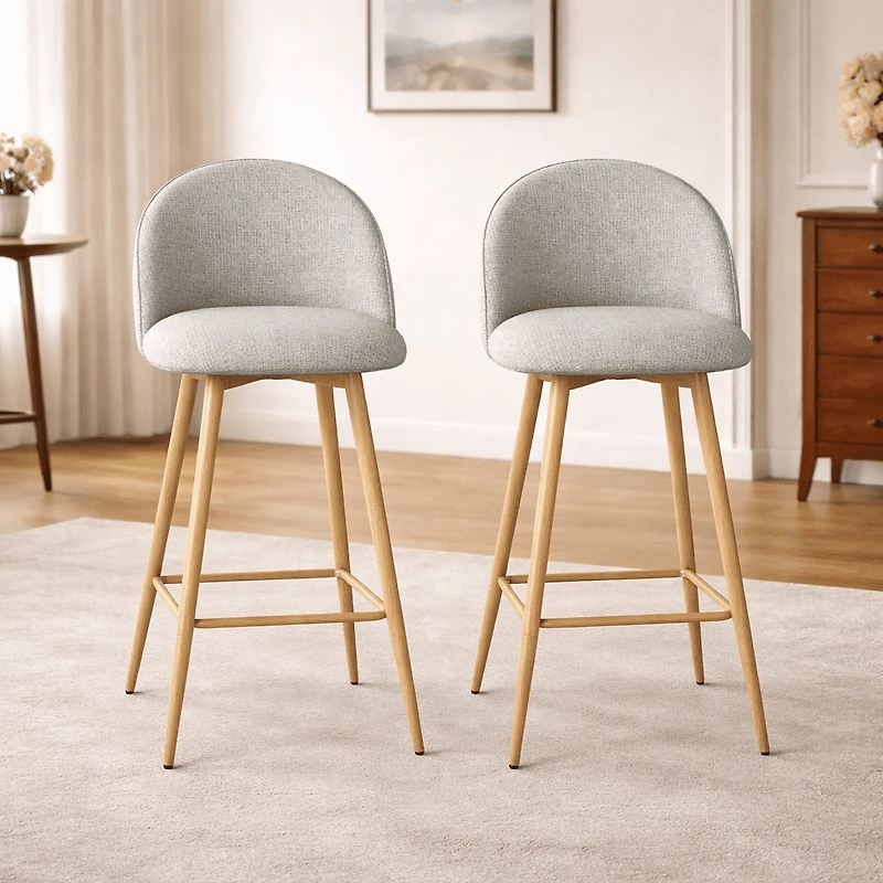 Homy Casa Set of 2 Modern Bar Stool with Fabric Upholstery - 26 in. Seat Height Adjustable Seat for Kitchen Island