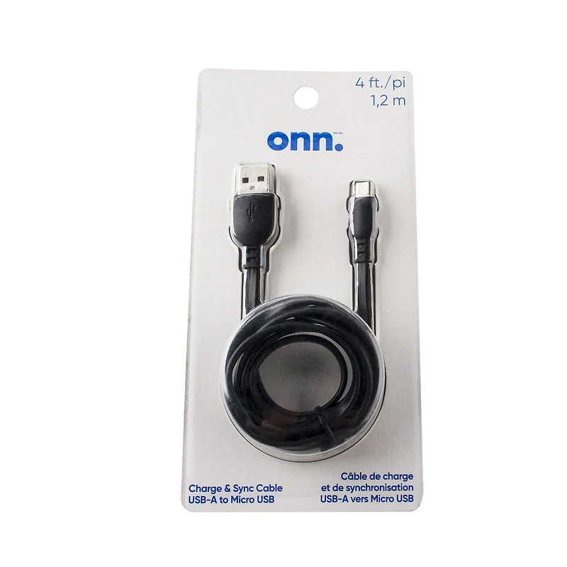 Câble de chargement et de synchronisation USB-A vers Micro USB de 1,2 m (4 pi) Onn.