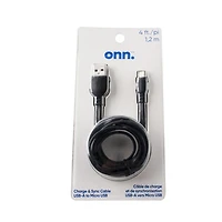 Câble de chargement et de synchronisation USB-A vers Micro USB de 1,2 m (4 pi) Onn.