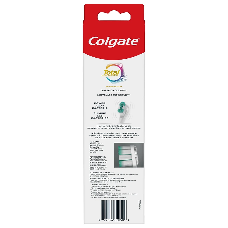 Colgate Total Battery Replacement Toothbrush Heads, White, 2 Pack