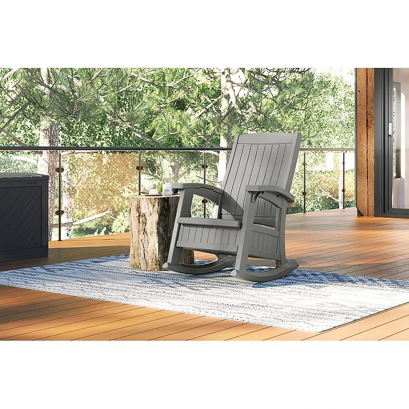 Suncast Outdoor Rocking Chair with Storage, Multi-Wall Resin, Dove Gray