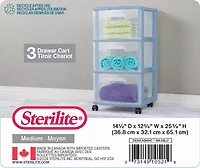 Sterilite 3 Drawer Cart, Light Blue