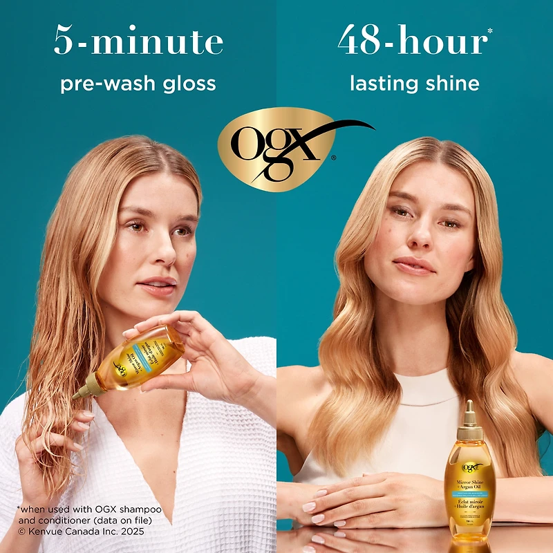 OGX Mirror Shine + Argan Oil Pre-Wash Hair Gloss, Smoothing Rinse Out Treatment for 48 Hours of Glossy Shine* & Nourishing Repair, Lightweight Hair Oil Mends Split Ends***