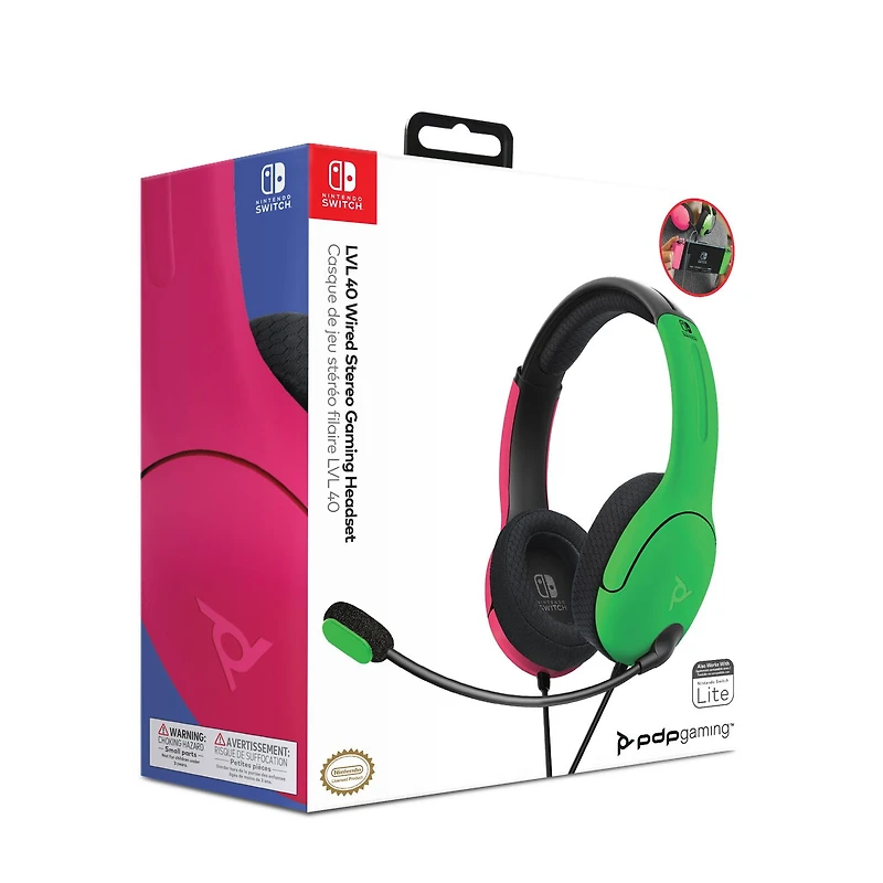 Casque PDP Gaming LVL40 Wired Stereo Gaming avec micro antibruit : Nintendo Switch - Rose & Vert