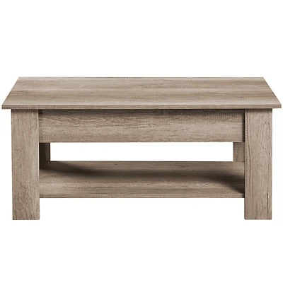 Fullfurnique Lift Top Coffee Table with Large Hidden Compartment and Storage Open Shelf, Gray