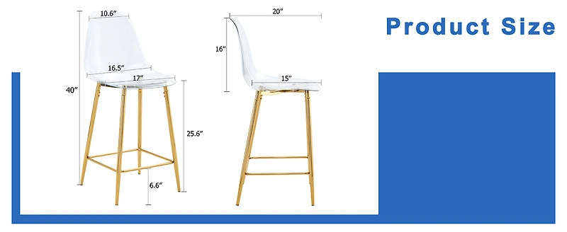 Noble House Modern Minimalist Bar Stool Set of 2,Integrated Backrest,Gold