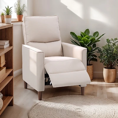 CorLiving Alder Upholstered Indoor Push Back Manual Recliner with Wood Legs, Beige