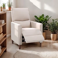 CorLiving Alder Upholstered Indoor Push Back Manual Recliner with Wood Legs, Beige