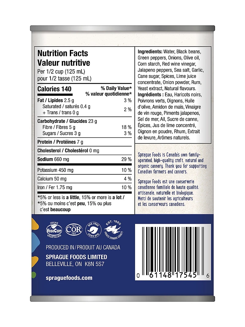 Sprague haricots noirs cubains 398 ml