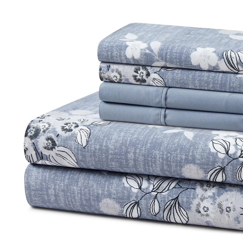 Ensemble de literie Marina Décoration ultra douce et soyeuse, imprimée, en rayonne de bambou, toutes saisons, avec taies d'oreiller, motif floral romantique délavé à l'encre