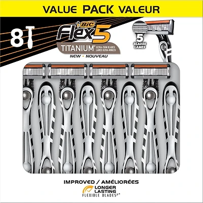 BIC Flex 5 rasoir jetable pour hommes, 5 lames, lot de 8, paquet économique de rasoirs pour hommes, pour un rasage ultra-précis et un meilleur contrôle, 8 unités