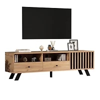 Noble House 59" TV Stand,Open Shelving Wood-Grain Finish Media Console for 65" TV,Natural