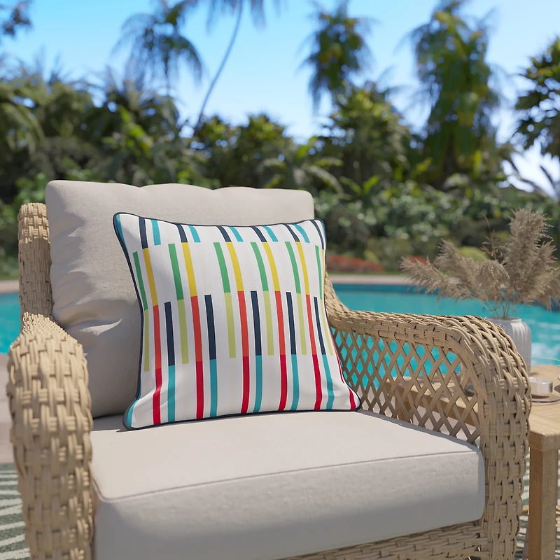 HOMETRENDS 16" x 16" Bright Stripes Outdoor Toss Cushion, Fade Resistant