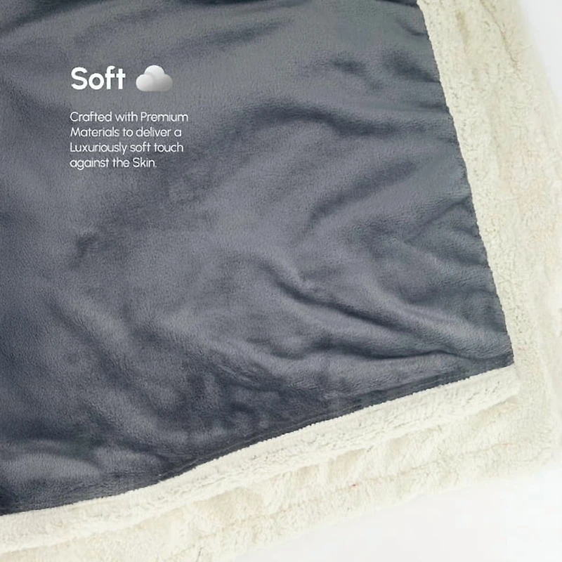 Beddora Couverture de Luxe en Flanelle Sherpa – 50” x 60” – Ultra-Douce & Chaude – 450 GSM Polaire Réversible – Couverture d'Hiver Confortable pour Canapé Ou Lit – Gris