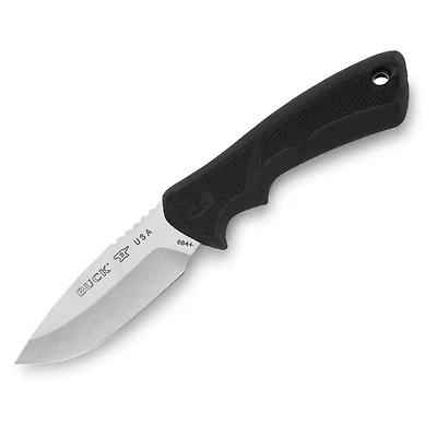 Petit couteau 684 BuckLite Max II – Lame à pointe tombante en acier 420HC, manche en caoutchouc Dynaflex®, gaine en polyester robuste – 0684BKS-B, noir, fabriqué aux États-Unis