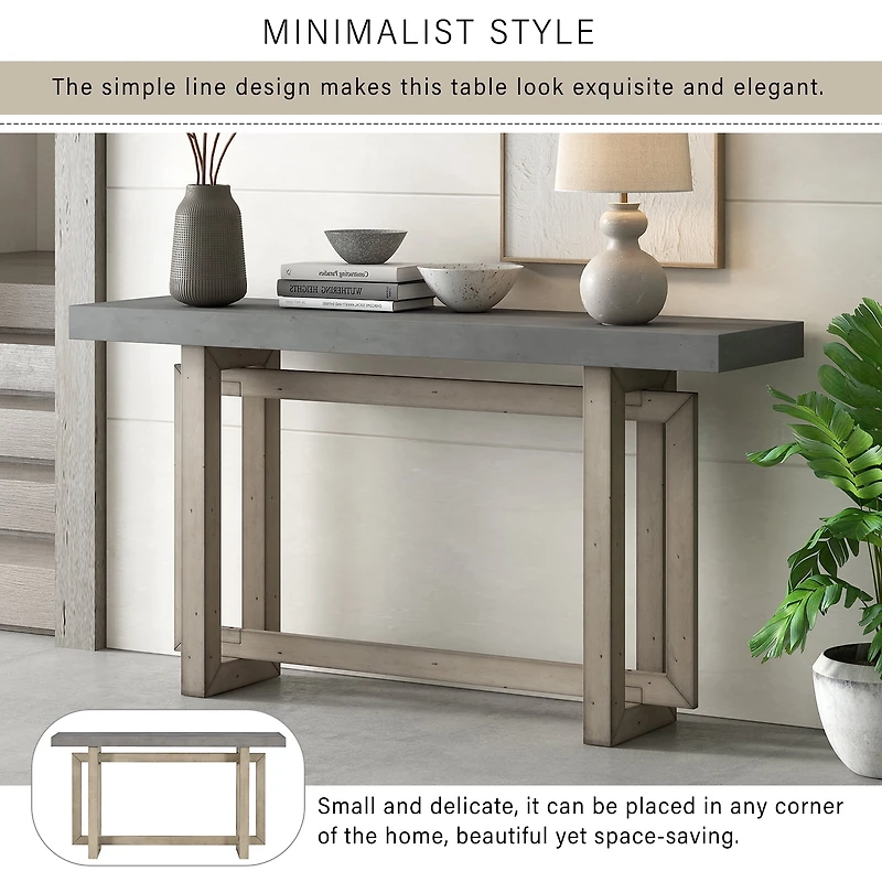 Noble House 59.1" Painted Entryway Table,Pine Veneer Triple Rectangle Design Console with Thick Pine Legs,Extra Long,Gray