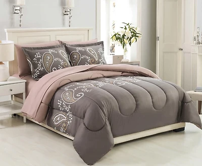Marina Decoration Ultra Soft Luxury Fluffy Goose Down Alternative Bed in a Bag Bedding Printed Comforter Set Includes Sheet Set, Taupe Floral Paisley Pattern