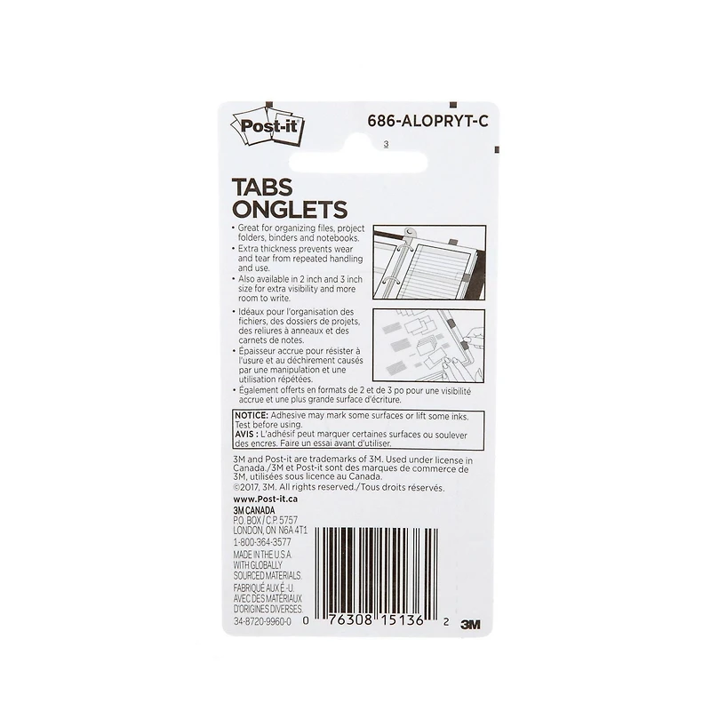 Onglets Post-it® 686-ALOPRYT-C, Couleurs Assorties