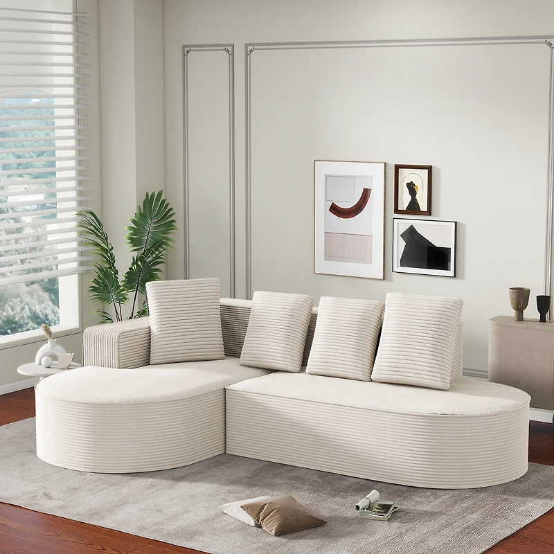 Noble House Fully Compressed Frameless Modular Sofa,L-Shaped Recliner,White