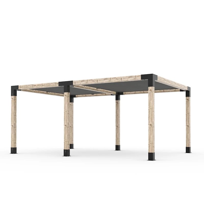 Kit Toja 12' x 22' Double Pergola avec 2 voiles d’ombre pour poteaux en bois 6x6