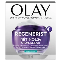 Crème Pour Le Visage Olay Rétinol 24, Hydratant De Nuit Anti-Âge, Sans Parfum, Non Gras, Anti-Rides, Lisse Les Ridules, Raffermissant, Soins De La Peau Hydratants – Peptides, Glycérine, 50 mL