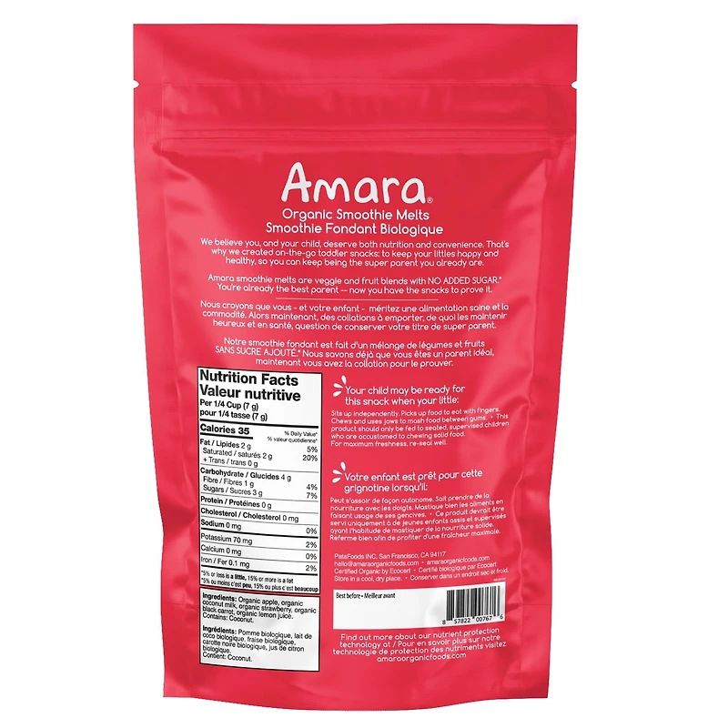 Amara Organic Fruit Bites, Sweet Strawberry, 23g, Melt-In-Mouth Baby & Toddler Snack, No Sugar Added