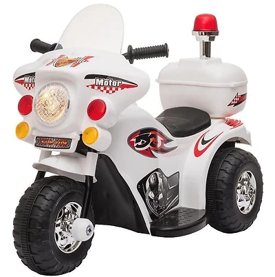 Aosom Kids Electric Motorcycle Ride On Toy 6V Battery Powered Electric Trike Toys for 18-36 Months Old with Light Music MP3 Storage Box White