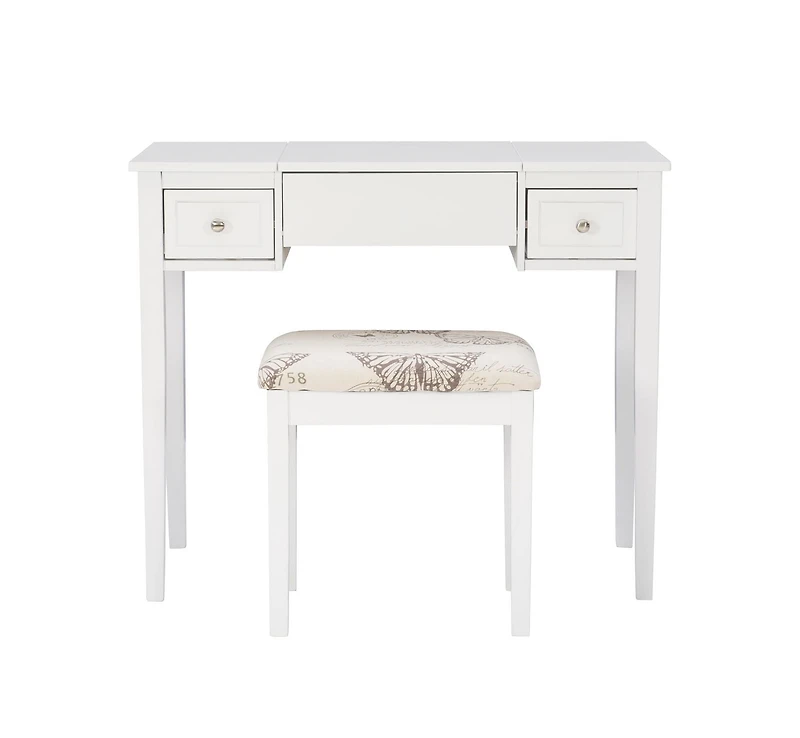 Joanna Butterfly Bench Vanity Set in White