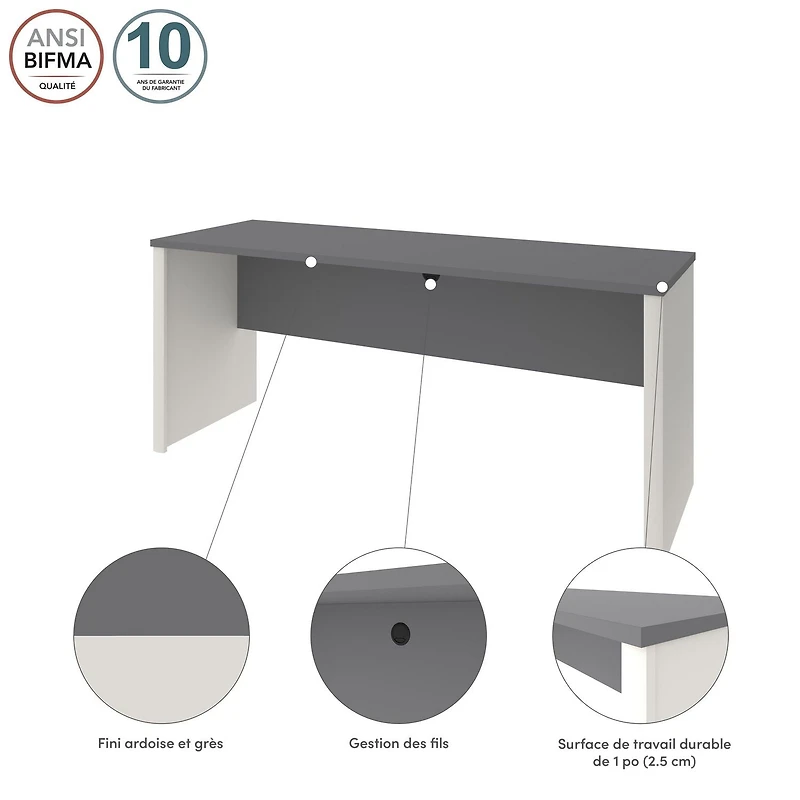 Bestar Connexion 72W Narrow Desk Shell in slate & sandstone