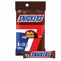 SNICKERS, Peanut Milk Chocolate Candy Bars, 4 Full Size Bars, 208 g .
