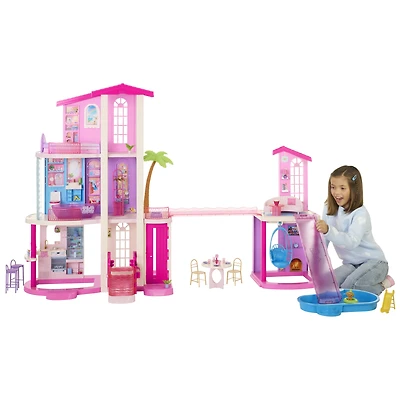 Barbie DreamHouse Dollhouse 2026, 2 Pools, 2 Slides, 2 Houses, Elevator with 3 Levels & 65+ Pieces Including Furniture & Accessories