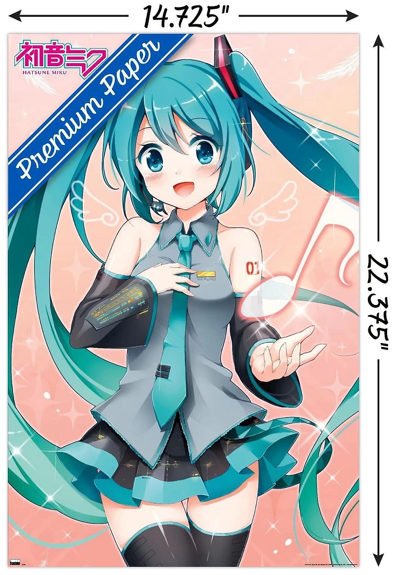Hatsune Miku - Music Note Wall Poster with Push Pins, 14.725" x 22.375"