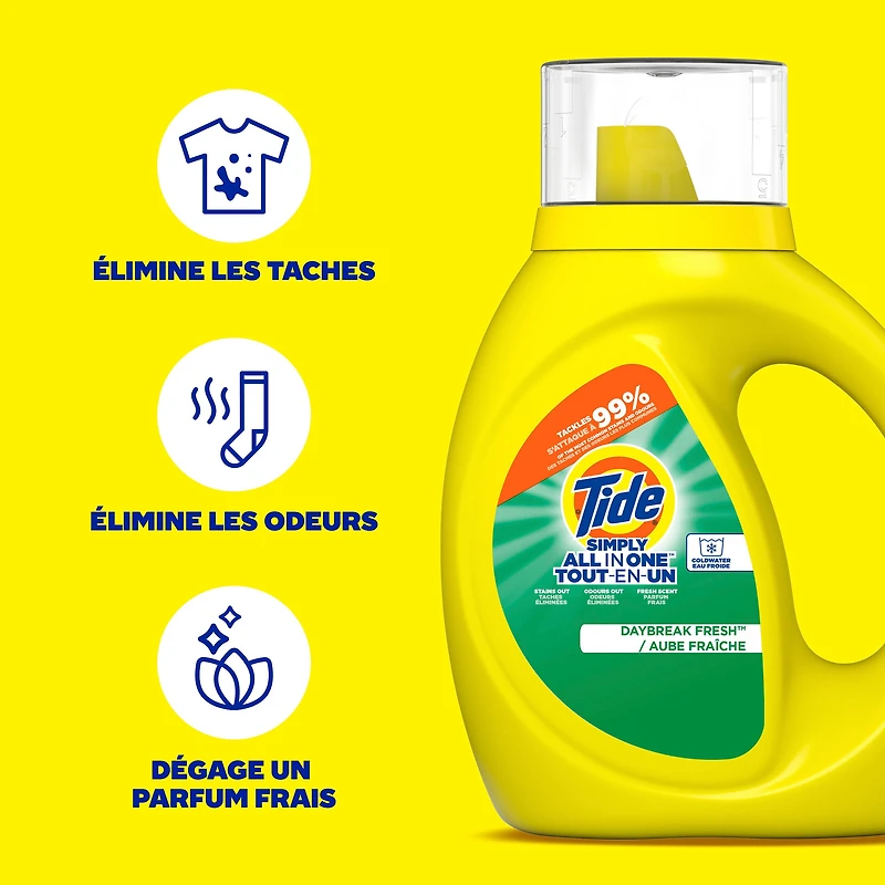 Tide Simply All-In-One Liquid Laundry Detergent, Daybreak Fresh Scent, 946 mL, 24 Wash Loads
