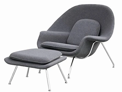 Plata Décor Import Inc Manny Upholstered Lounge Chair with Ottoman in Grey for Living Room or Bedroom – Modern Comfortable Accent Seating