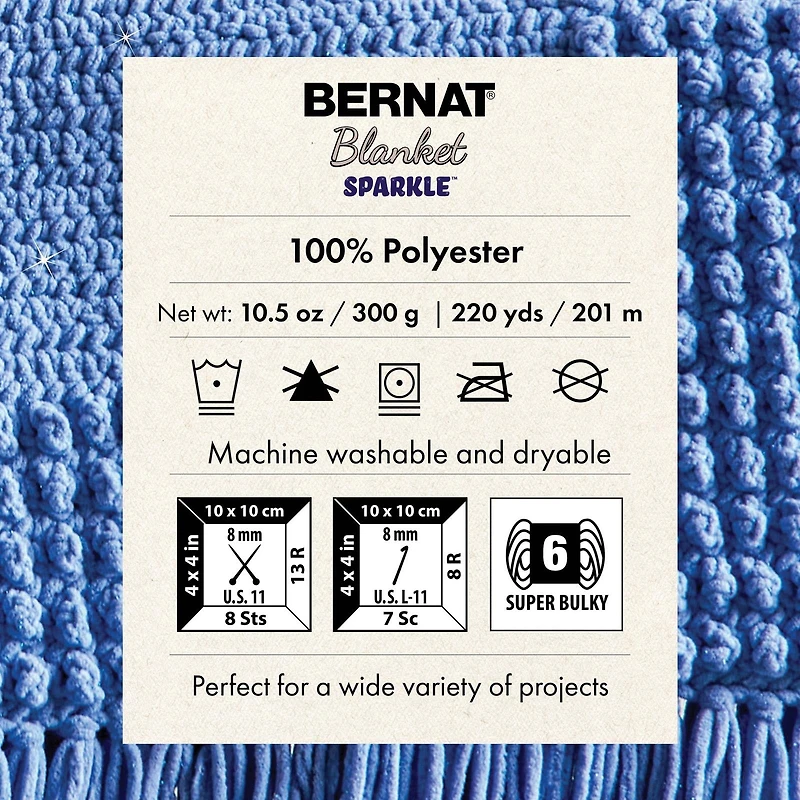 Bernat® Baby Blanket Sparkle™ Yarn, Polyester #6 Super Bulky, 10.5oz/300g, 220 Yards