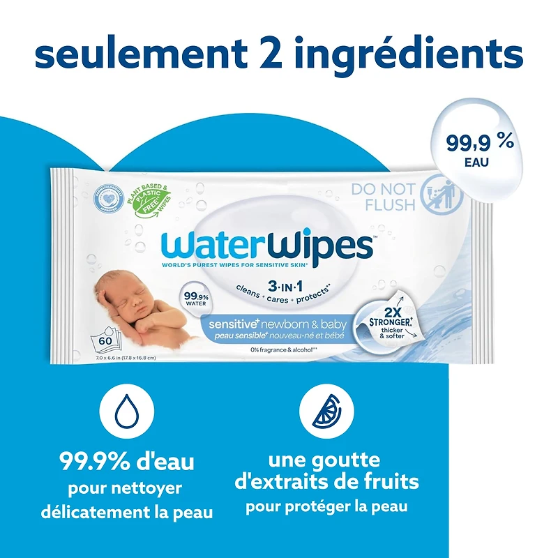 WaterWipes Sensitive Newborn & Baby Wipes, 99.9% Water, Unscented & Hypoallergenic