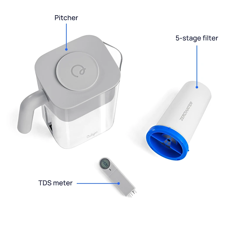 Pichet filtrant Culligan avec technologie ZeroWater de tasses avec filtre à eau avancé à 5 étapes