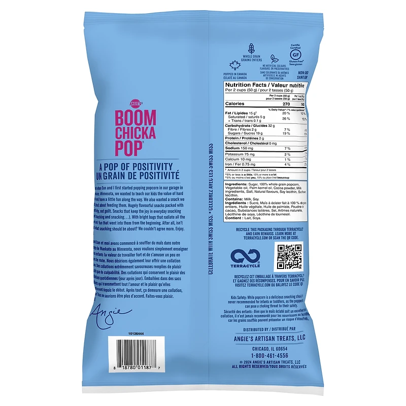 Angie's BOOMCHICKAPOP, Swiss Miss Drizzled Kettle Corn, Hot Cocoa Marshmallow Flavoured, Certified Gluten-Free, Non-GMO, No Artificial Colours, 128g, a seasonal whole grain popcorn, Kosher snack