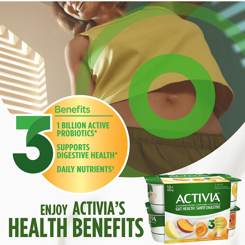 Activia Probiotic Yogurt, Yellow Apple/Apricot/Mango/Peach, 12x100g