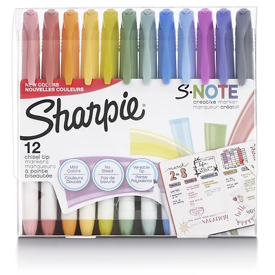 Marqueurs créatifs Sharpie S-Note, surligneurs, couleurs assorties, pointe biseautée, 12 unités