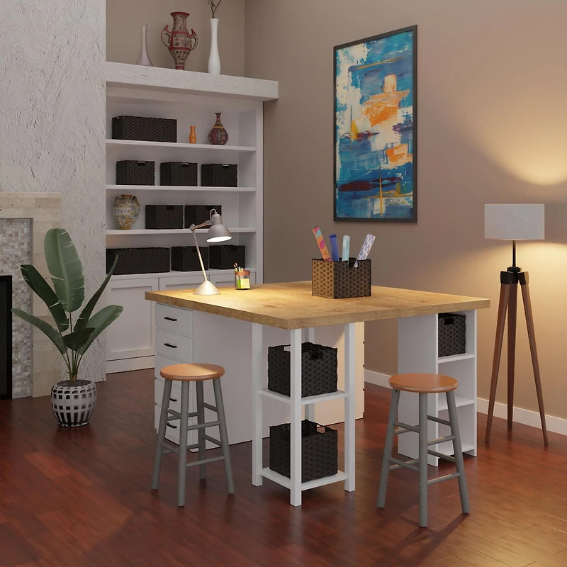 Huxton 2Pc Counter Stool Set Gray / Teak