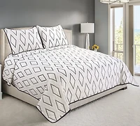 Marina Decoration Embroidered Stitching Coverlet Bedspread Ultra Soft Solid Summer Bedding Quilt Set with Quilted Sham, Modern Geometric Navy Blue Rhombus Pattern