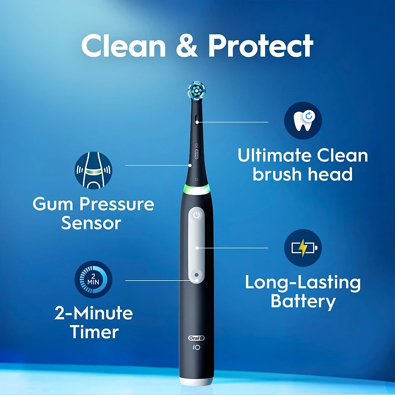 Oral-B Rechargeable Electric Toothbrush, iO4 Clean & Gum, 4 Cleaning Modes, Visual Pressure Sensor to Protect Gums, 2 Brush Heads, Travel Case, Pink