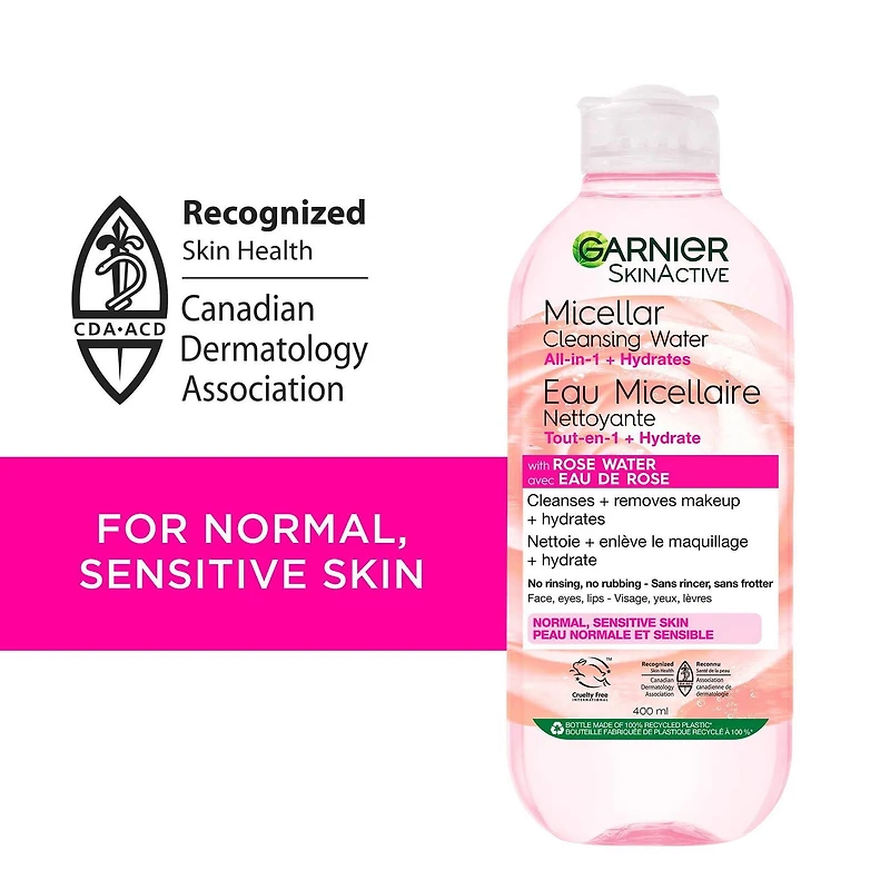 Garnier Micellar Water, Face Cleanser & Makeup Remover, with Rose Water and Glycerin