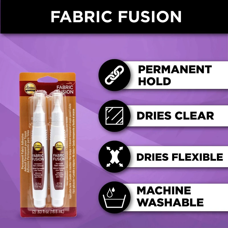 Aleene's Fabric Fusion Permanent Adhesive Pen, 0.63 fl. oz. 2 pack, Precision Application, Nontoxic, Dries Flexible in 4 Hours, Strong Bond on Fabrics
