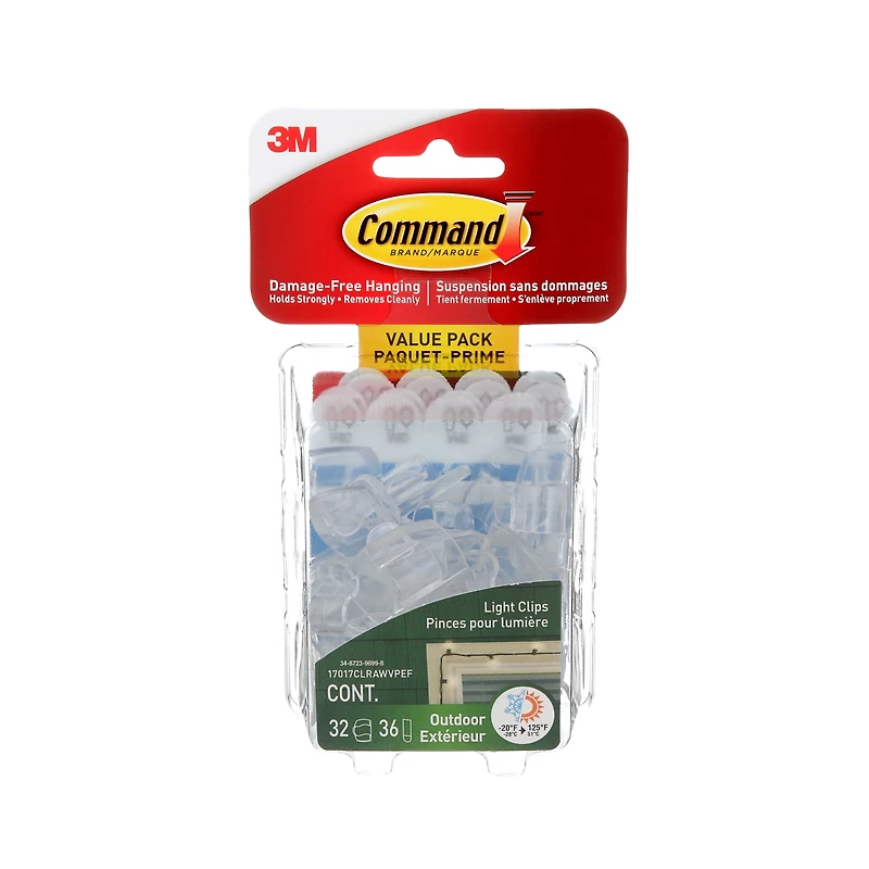 Command™ Outdoor Light Clips with Foam Strips, 17017CLRAWVPEF, value pack