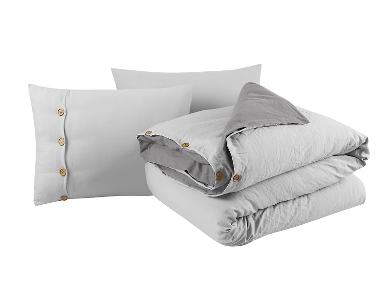 Swift Home Reversible Ultra Soft Solid Duvet Cover Set with Decorative Button Closure, King