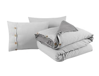 Swift Home Reversible Ultra Soft Solid Duvet Cover Set with Decorative Button Closure, King